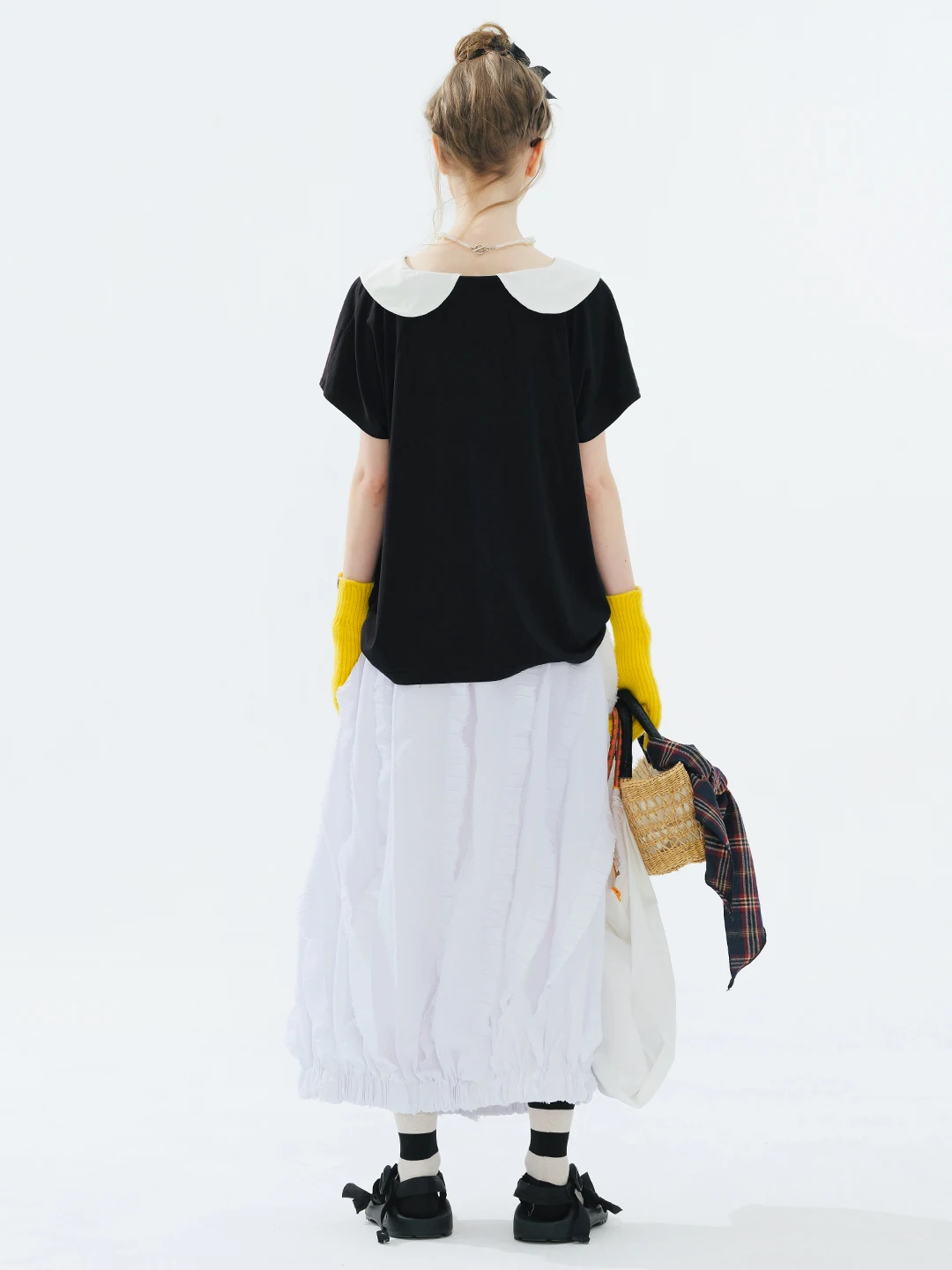 Black T-shirt 2025 imakokoni Original Summer Casual Art Smooth Round Neck Large Edition Women's Top255109