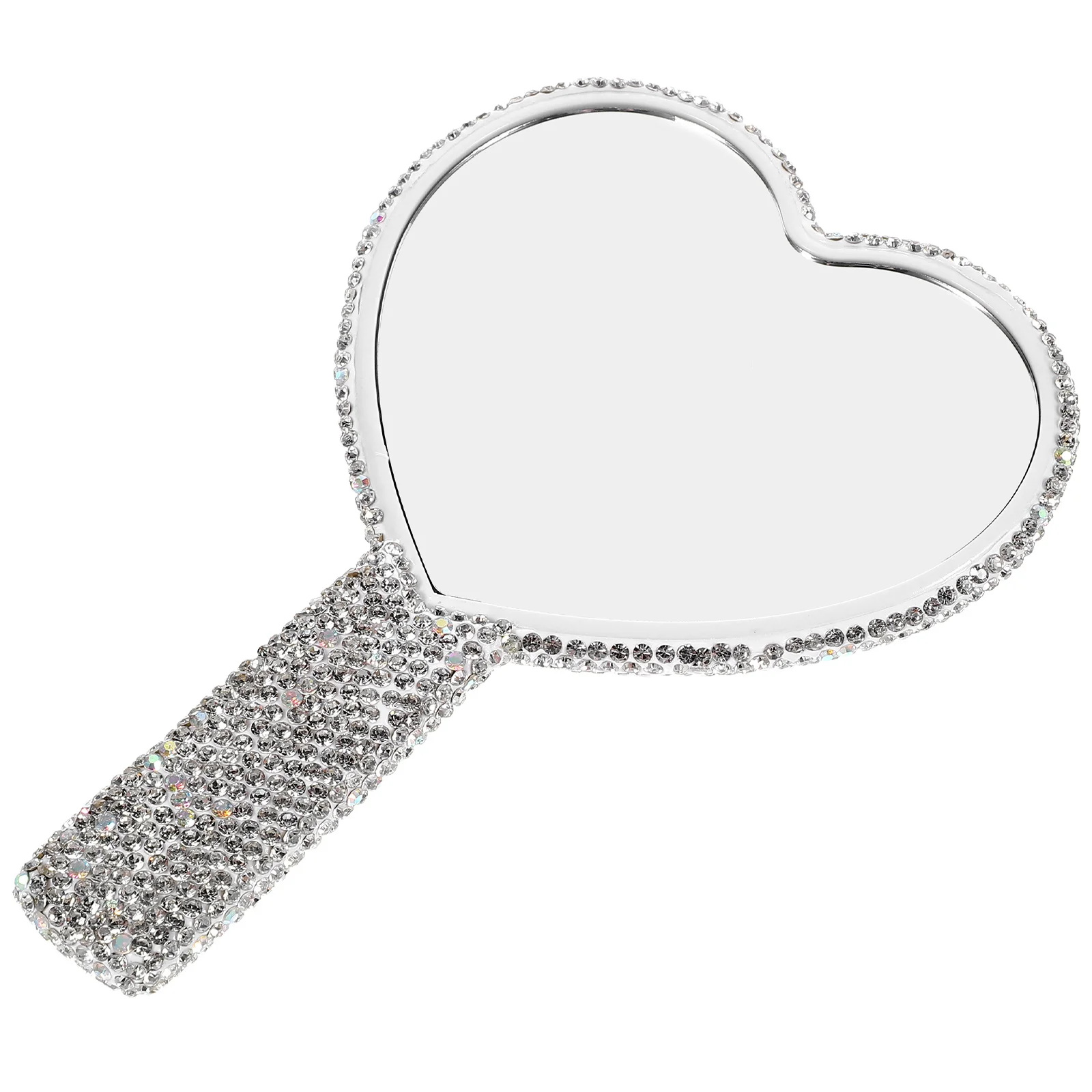 Heart Shaped Purse Mirror with Handle Rhinestone Design Hd Reflection Stylish and Portable for Travel Use Heart Shaped Mirror
