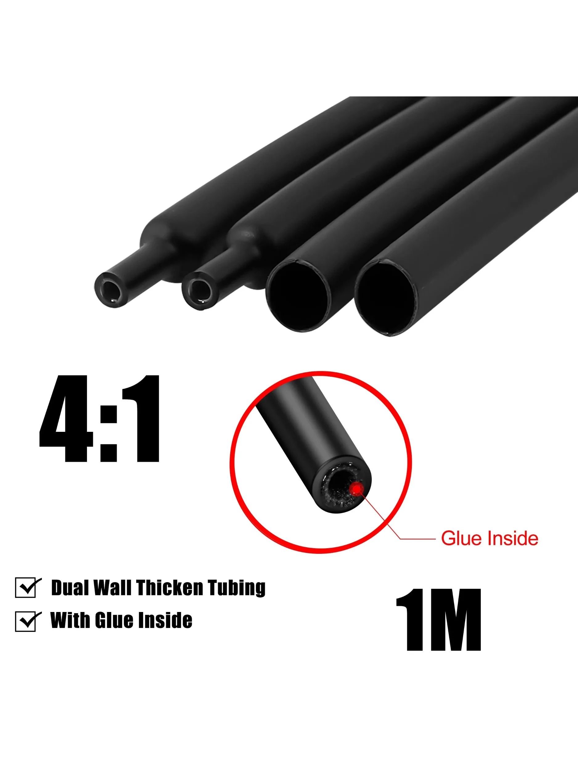 Tube thermorétractable thermorétractable avec colle, double paroi 4/6/8/12/16/20mm, pour isolation électrique