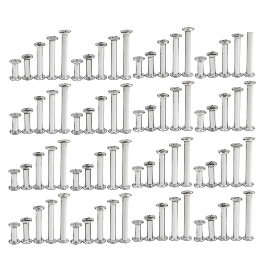 120Pcs High Gloss Steel Screw Rivets for Menu Photo Album Desk Calendar Book DIY Binding Kit Rod Sizes 6Mm 12Mm 18Mm 25Mm Cross