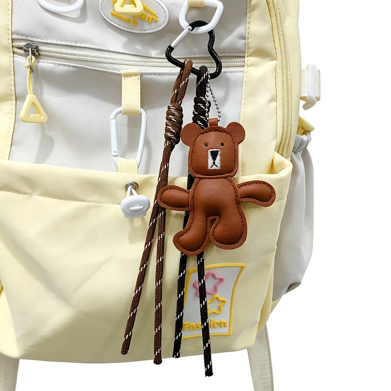 Modish Leather Miniature Bear Woven Lacing Backpack Adornment DIY Keychain Purse Addition
