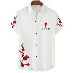 Heren Sakura Patroon Shirt Unisex Heren Dames Shirt Hawaii Strandshirts 2023 Nieuwe Zomer Casual Outdoor Korte Mouwen Tops