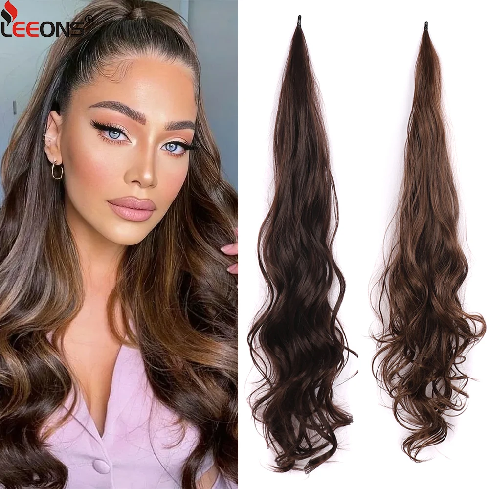 

32-дюймовый гибкий накладной хвост-косичка, длинные волнистые кудрявые волосы, натуральный синтетический парик-хвост для женщин