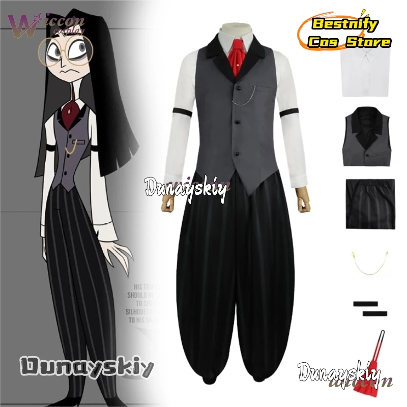 

Bestnify aBc@Anime Cartoon Hazzbin2 Cosplay Sir Pentious Cosplay Costume Top Pants Wig Women Outfit Role Halloween Cos Suit