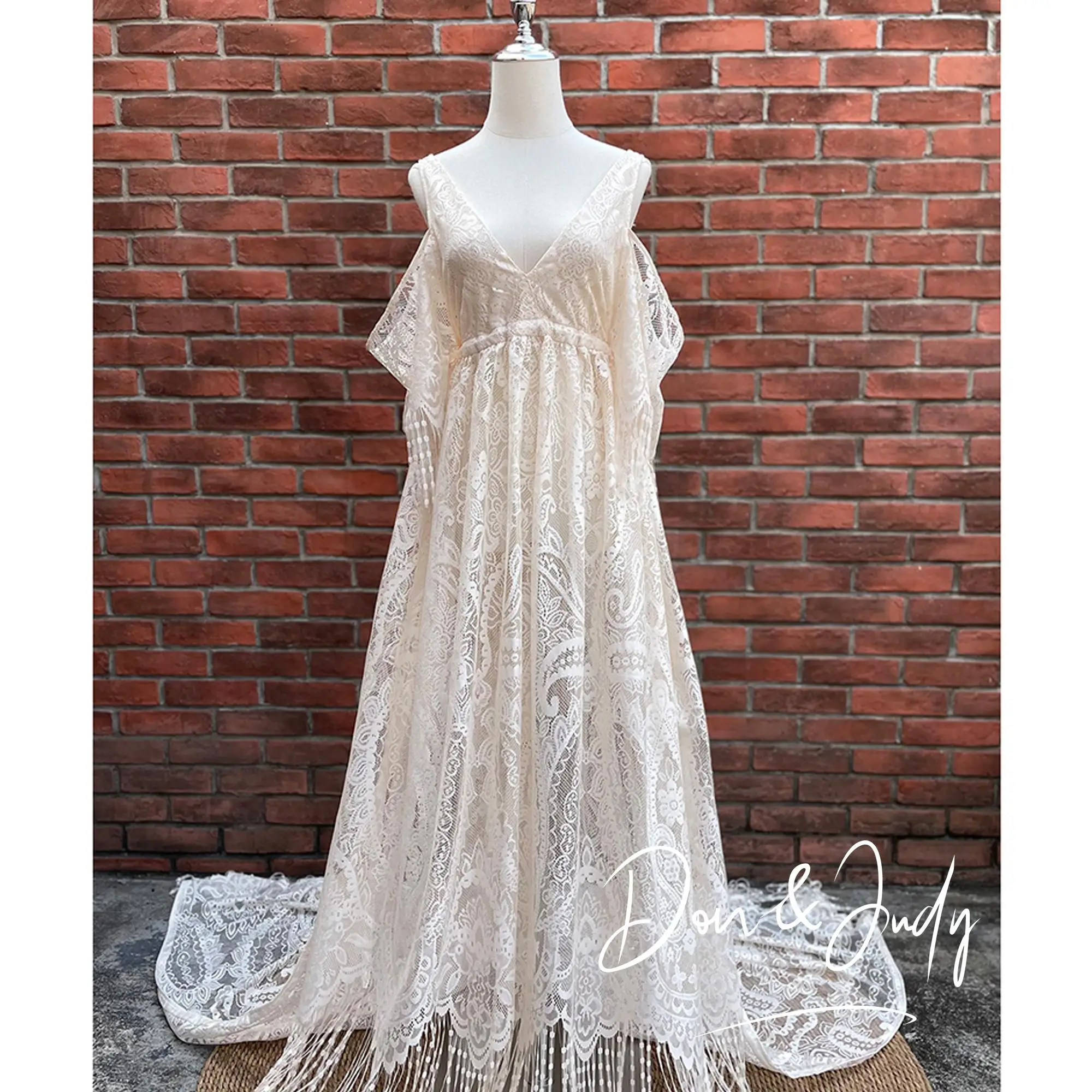 

Don&Judy Maternity Dress Photoshoot Lace V Neck Elegant Clothing For Women Dress Photography Props Baby Shower