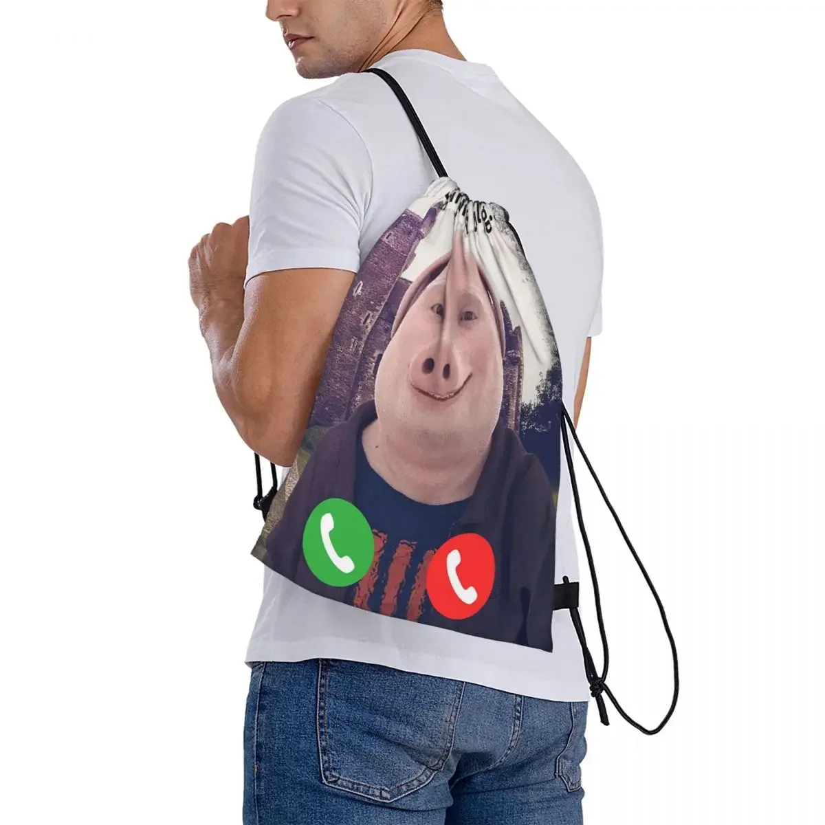 John Pork está chamando mochilas, sacolas de cordão portáteis casuais, bolso para pacotes, bolsa de armazenamento para homens e mulheres, escola