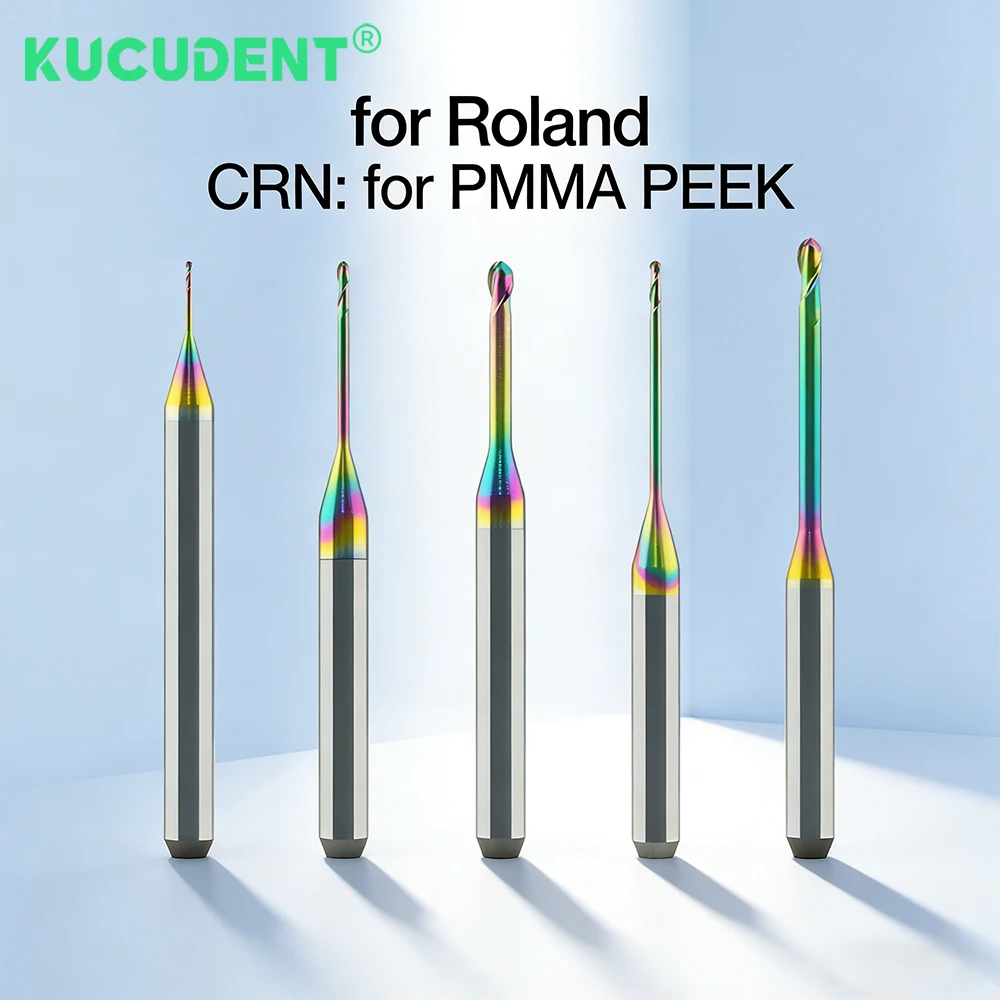 

D4 CRN Coating Dental Milling Burs Specific for PMMA PEEK Wax Fit Roland Dentist Lab CAD CAM Grinding Tools 0.6/1.0/2.0mm