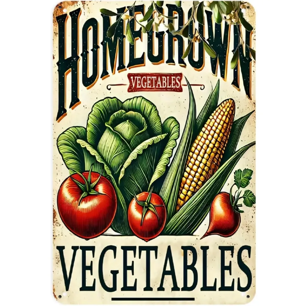 Blechschild für selbst angebaute Gemüse, Bauernhof, frische Produkte – Vintage-Garten-Gemüse-Metallschild, ästhetische Raumdekoration für Bauernhaus