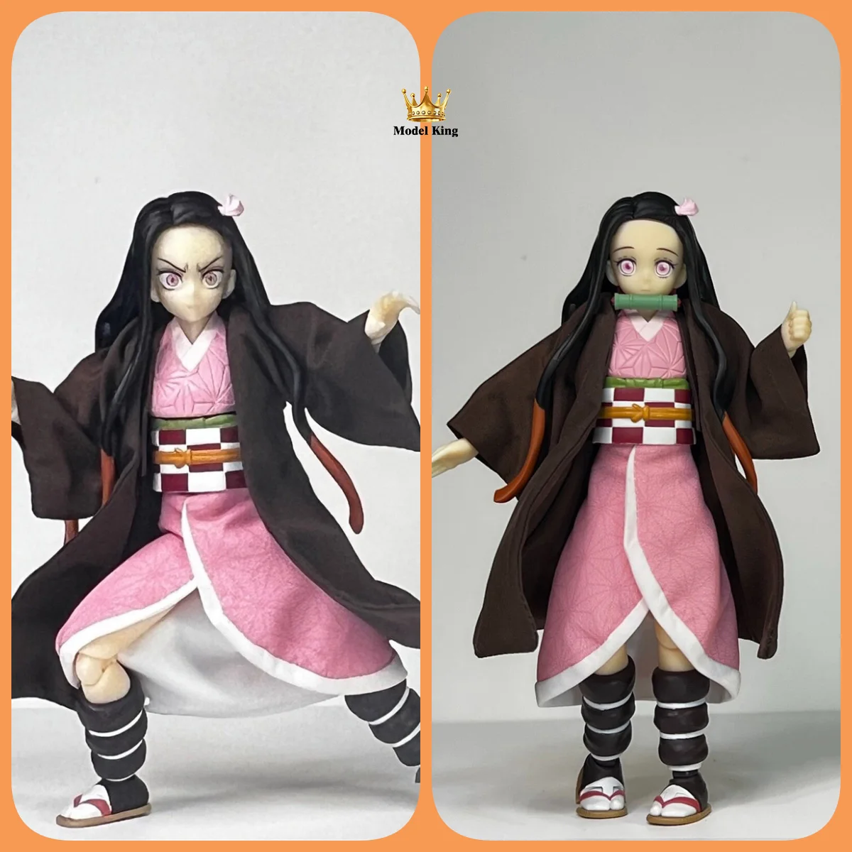 Handmade 1/12 Classic Anime Character Kamado Nezuko Coffee Colored Kimono Pink Skirt Set Fit shf Action Figures Body Model