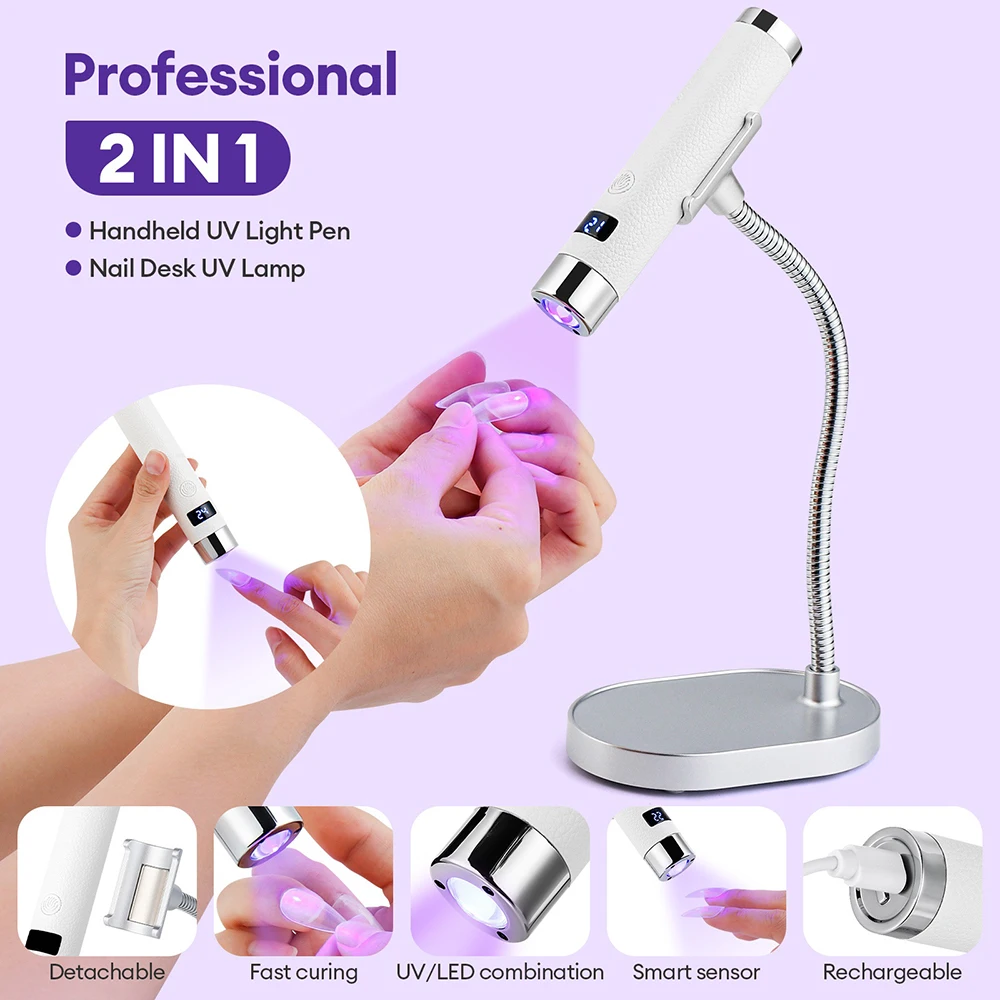 Lampada UV 2 in 1 per unghie ricaricabile, lampada per gel, strumenti per manicure da salone, base magnetica rotonda aperta, meno propensa a cadere.