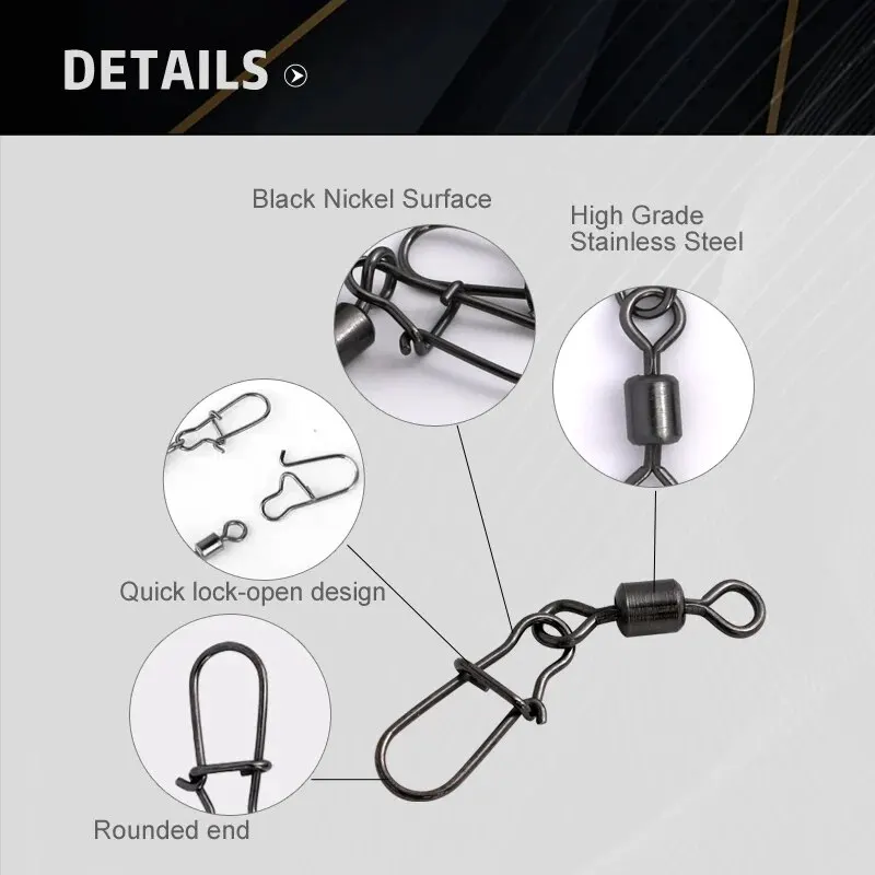 100PCS/Box Fishing Connector Pin 4# 6# 8#10#12# Bearing Rolling Swivel With Snap Fishhook Lure Accessories image 3