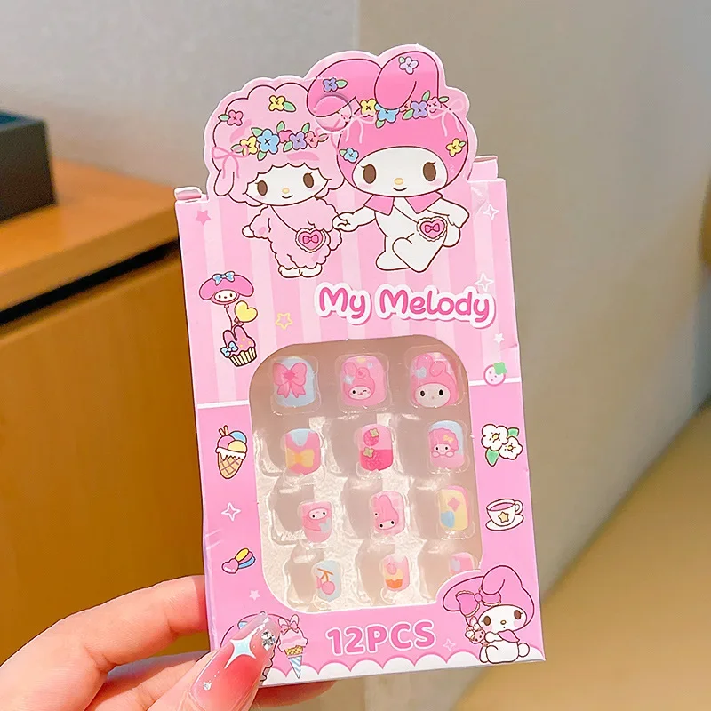 New Sanrio Children's Nail Patch Cartoon Hello Kitty Cinnamoroll Kuromi Cute Detachable Nails Sticker Girls Lovely Nail Stickers