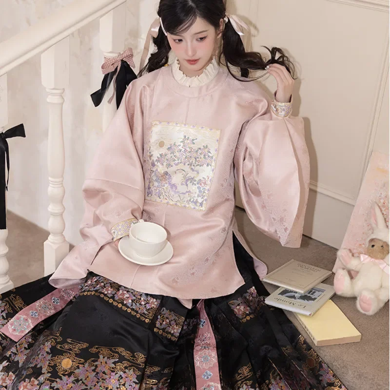 Chaqueta con cuello cuadrado de la dinastía Ming de estilo chino, falda con cara de caballo Hanfu, conejo de Jade, elegante y generoso puesta en escena de hadas