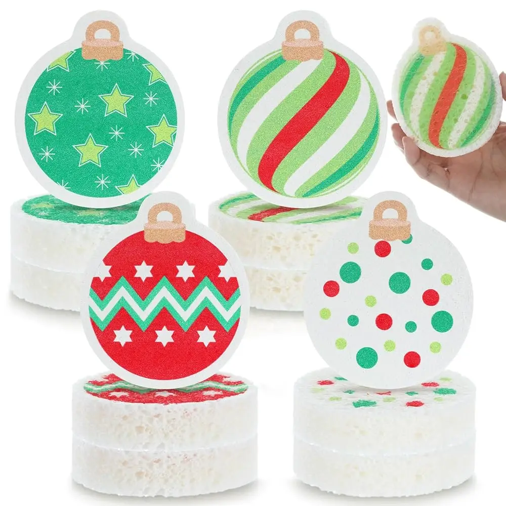 

12 Pcs Christmas Dish Sponges Cute Kitchen Non Scratch Scrub Sink Sponges Wood Pulp Reusable Household Cleaning Cloth for Ki