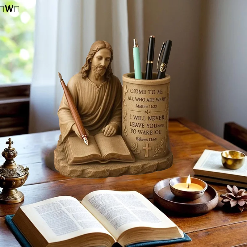 

Подставка для ручек Pauza Cross, держатель для ручек Исуса со стихами из Библии, 3,5 дюйма с бегом в Иисусусу, христианские настольные аксессуары