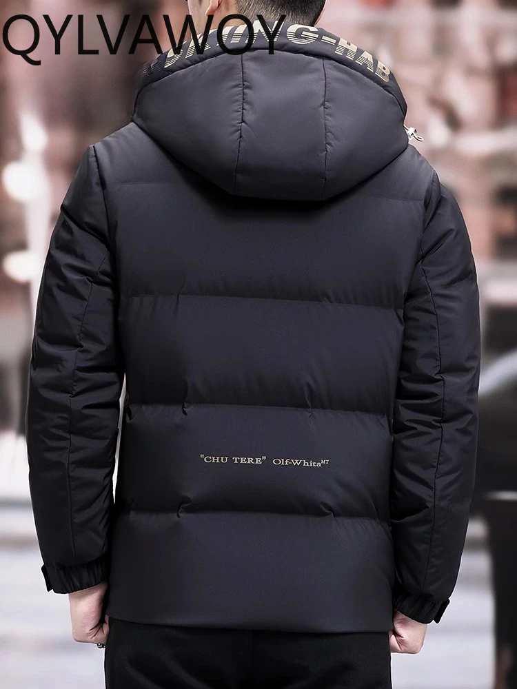 QYLVAWOY 100%Polyester 2025 Winter New Hooded Best-Selling Down Jacket Mens Casual Short-Sleeve Authentic Brand Outerwear LJ2208