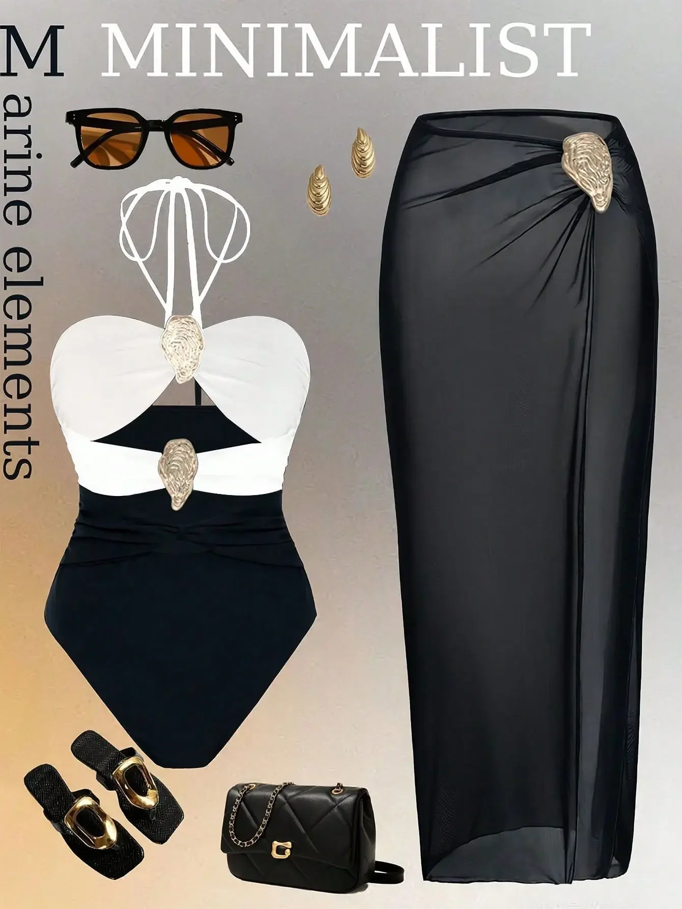 Luxuriöser, schulterfreier Badeanzug für Damen, sexy, ausgehöhlte Badebekleidung mit Patchwork-Gürtel, Strandmode-Body für 2025,