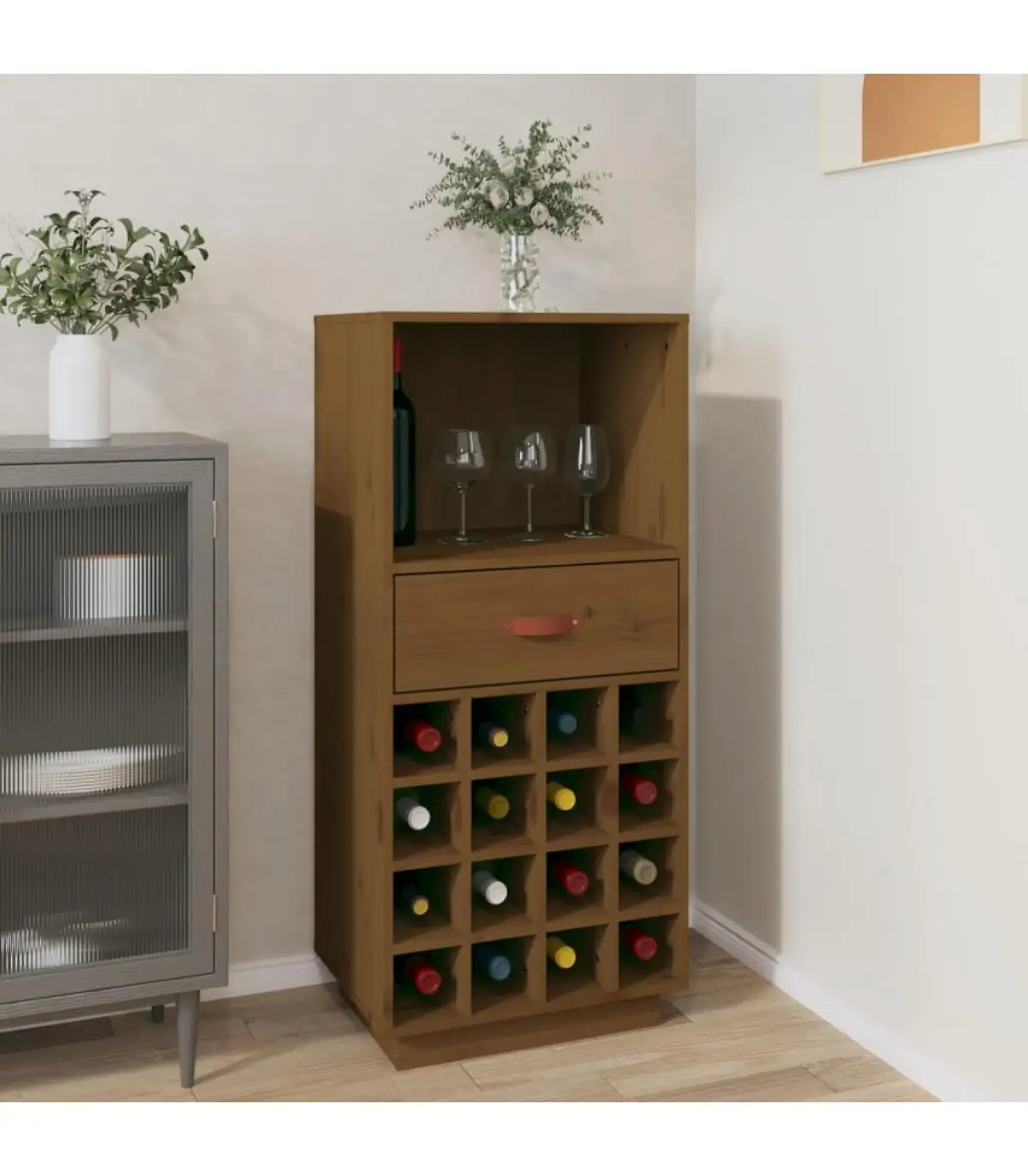 Wine and liquor cabinets 45x34x100 cm solid wood pine honey