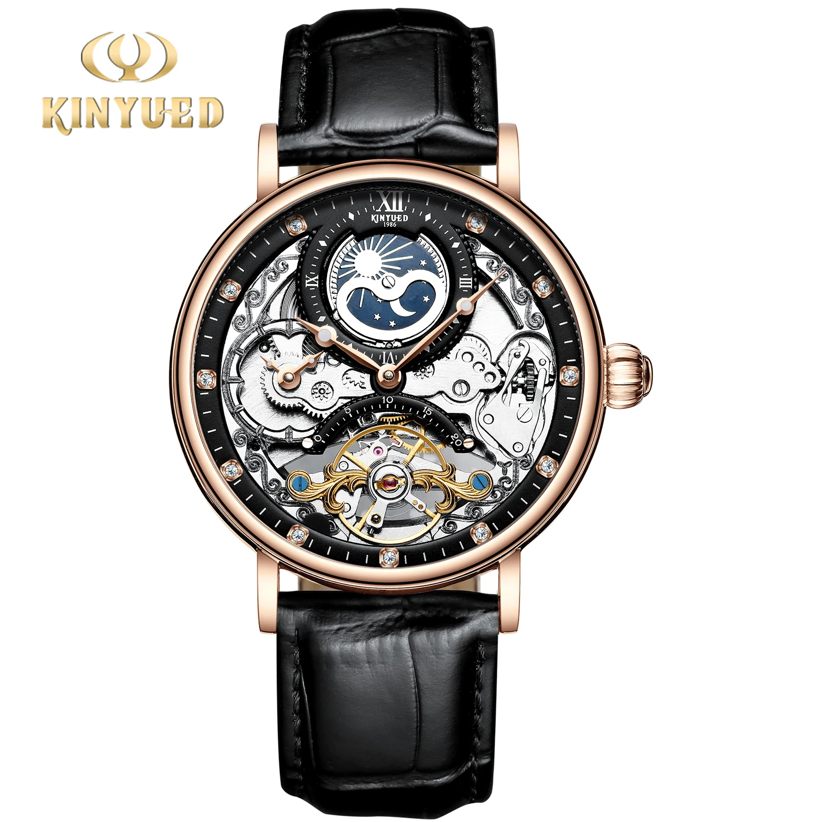 KINYUED Multi functional Mechanical Watch Tourbillon Fully Automatic Men's Watch Moon Phase Mechanical Men's Edition J055-2