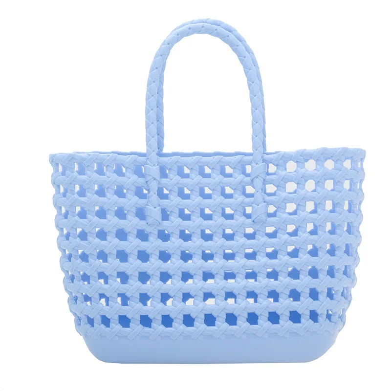 2024 New Vegetable Basket Summer Fashion PVC Handbag Hand Woven Bag Patchwork Striped Tote Beach Bags