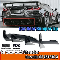 For Chevrolet Corvette C8 Z51 STG 3 2020-2023 Car Rear Bumper Lip Diffuser Spoiler Splitter Carbon Fiber Style Glossy Black