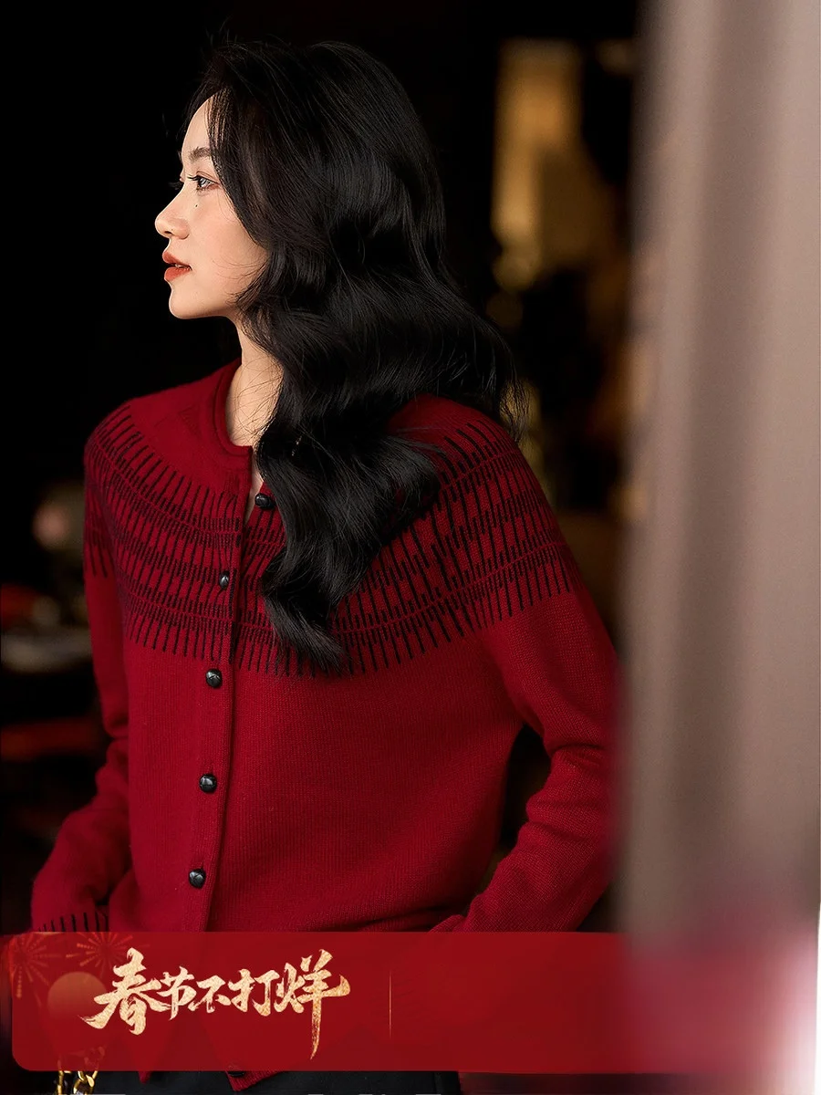 

XiaoHanGe Wool Camere Knitted Cardigan Casual Loose Fit Long Sve round Ne Button up Warm Office Commute Sle