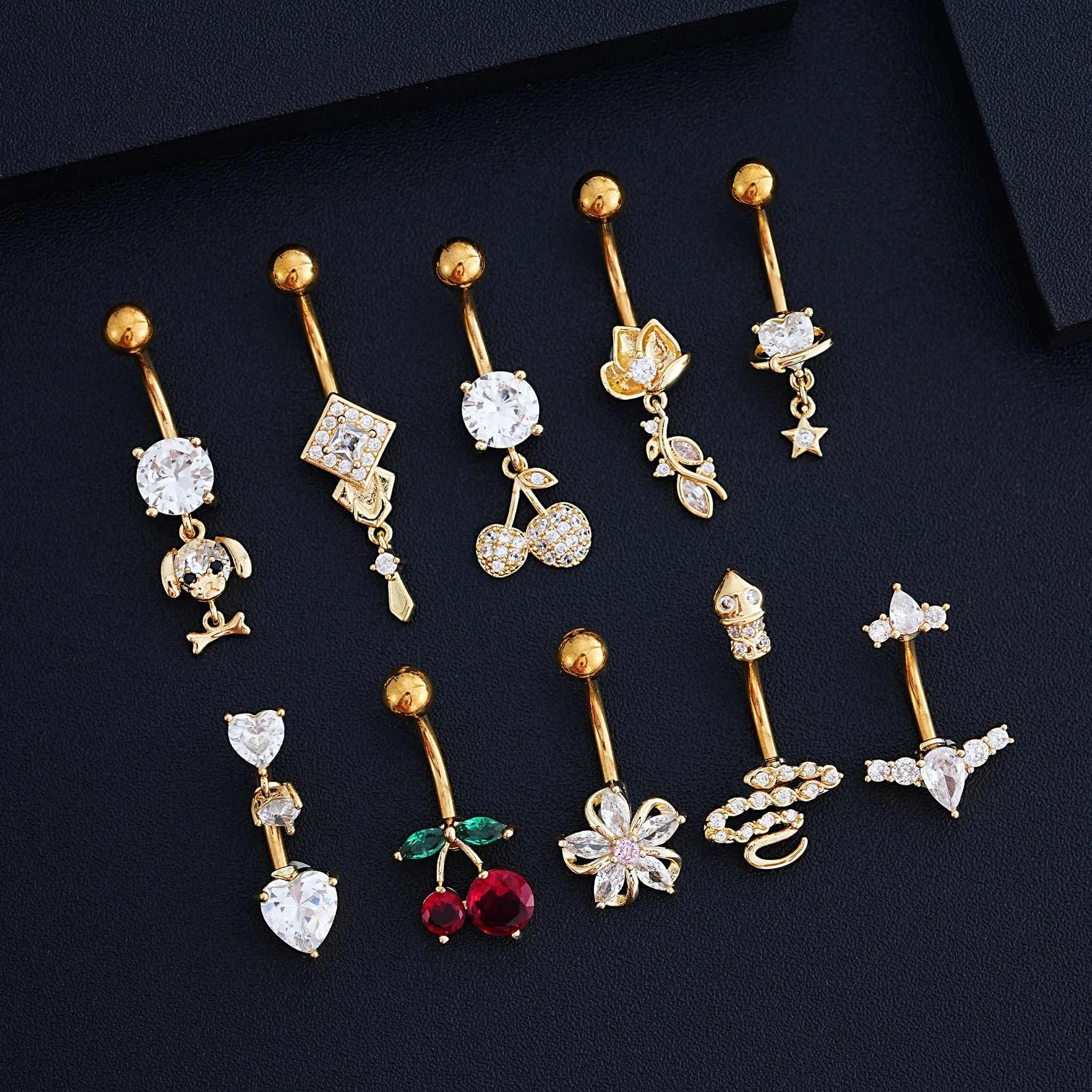 1 Stück Reverse Bar Herz Bauchnabelpiercing Nombril für Frauen Gold Rosa Kristall CZs Gebogene Bauchnabelpiercings Schmuck – Detail 19
