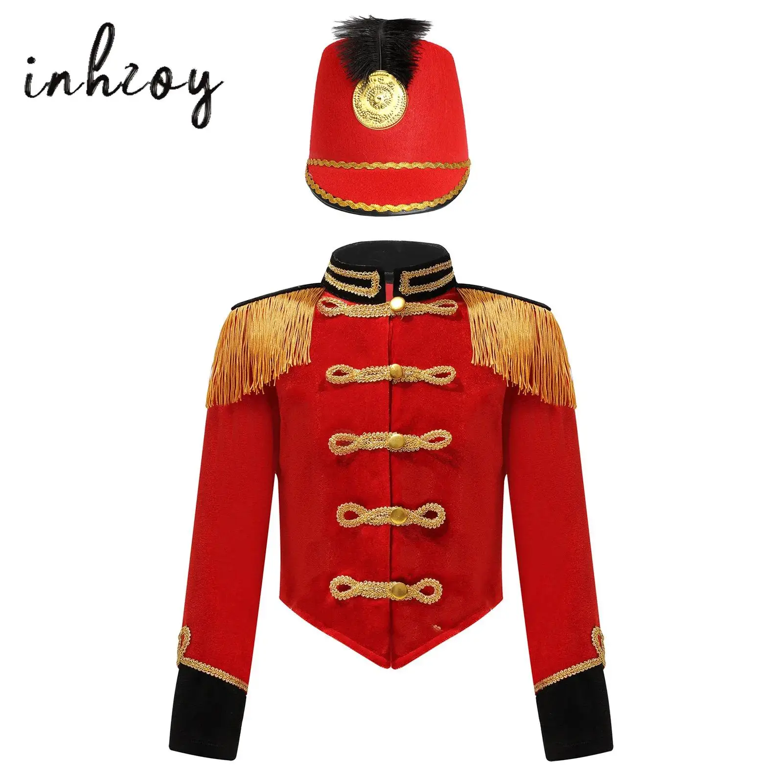 

Boys Girls Drum Trumpet Costume Drummer Performance Marching Band Honor Guard Tassel Jacket Coat Hat Nutcrackers Outfits