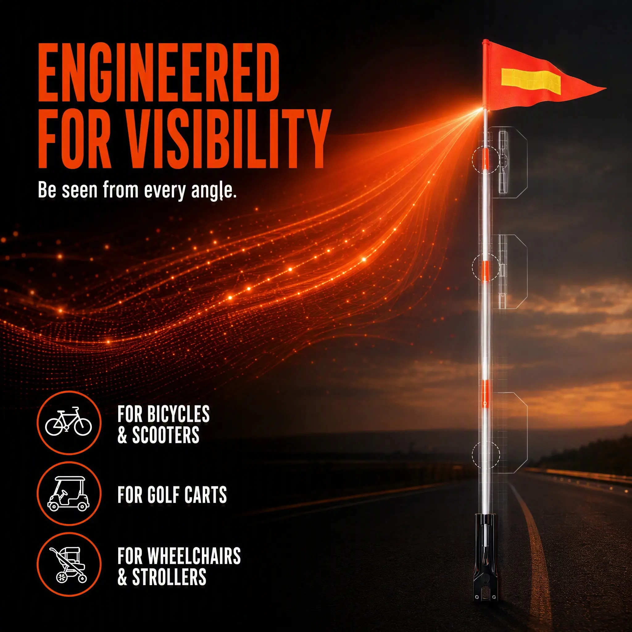 2 Sets Bike Caution Flag Safety Bracket Flags and Mounts Scooters Warning Electric