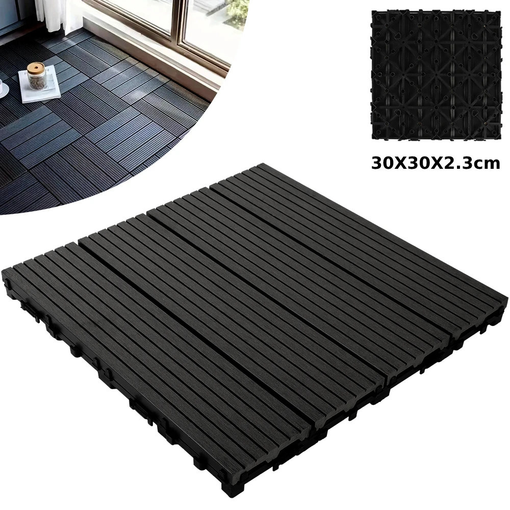 11 peças piso de terraço 30x30x2.3cm/pc conjunto de placas de piso de jardim composto embutido efeito de madeira piso de telhas de terraço
