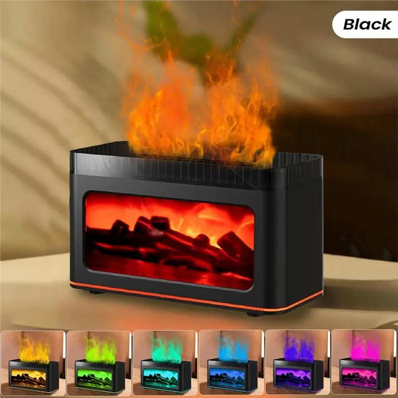【SIMPLE】Mini Fireplace Aroma Diffuser Atmosphere Light Humidifier Desktop Simulated Wood Flame Aroma Diffuser B