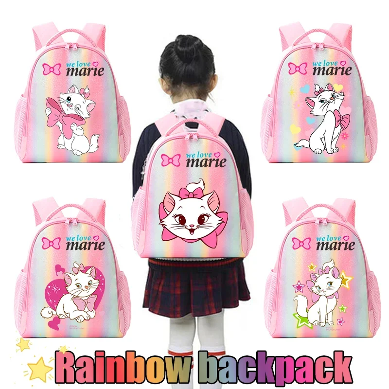

Детский красочный рюкзак с изображением кошки Мари из аниме, рюкзак с радужным принтом из мультфильма «Аристокоты», подарок для отдыха, милый аксессуар к началу учебного года