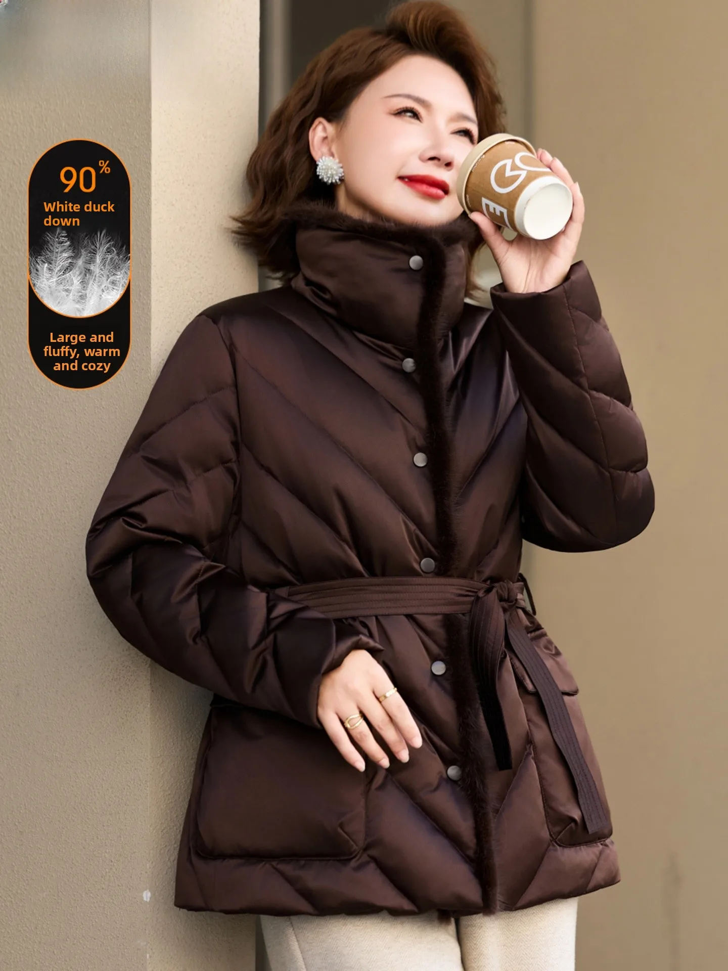 

Winter Faion White Du down Jaet Women's Coat Warmth Polyester Fiber Stand Size Faionable Winter Outerwear