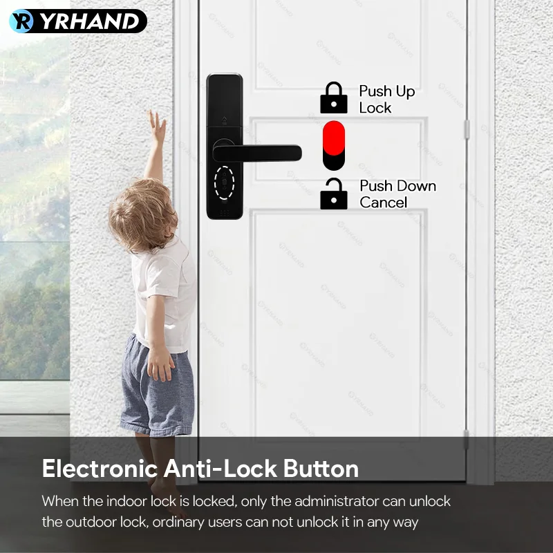 YRHAND-Fingerprint Door Lock para Casa, Matt Black, TTLock, Smart App, Cartão de Código, Chave, Segurança Digital, Fechadura Eletrônica, Segurança