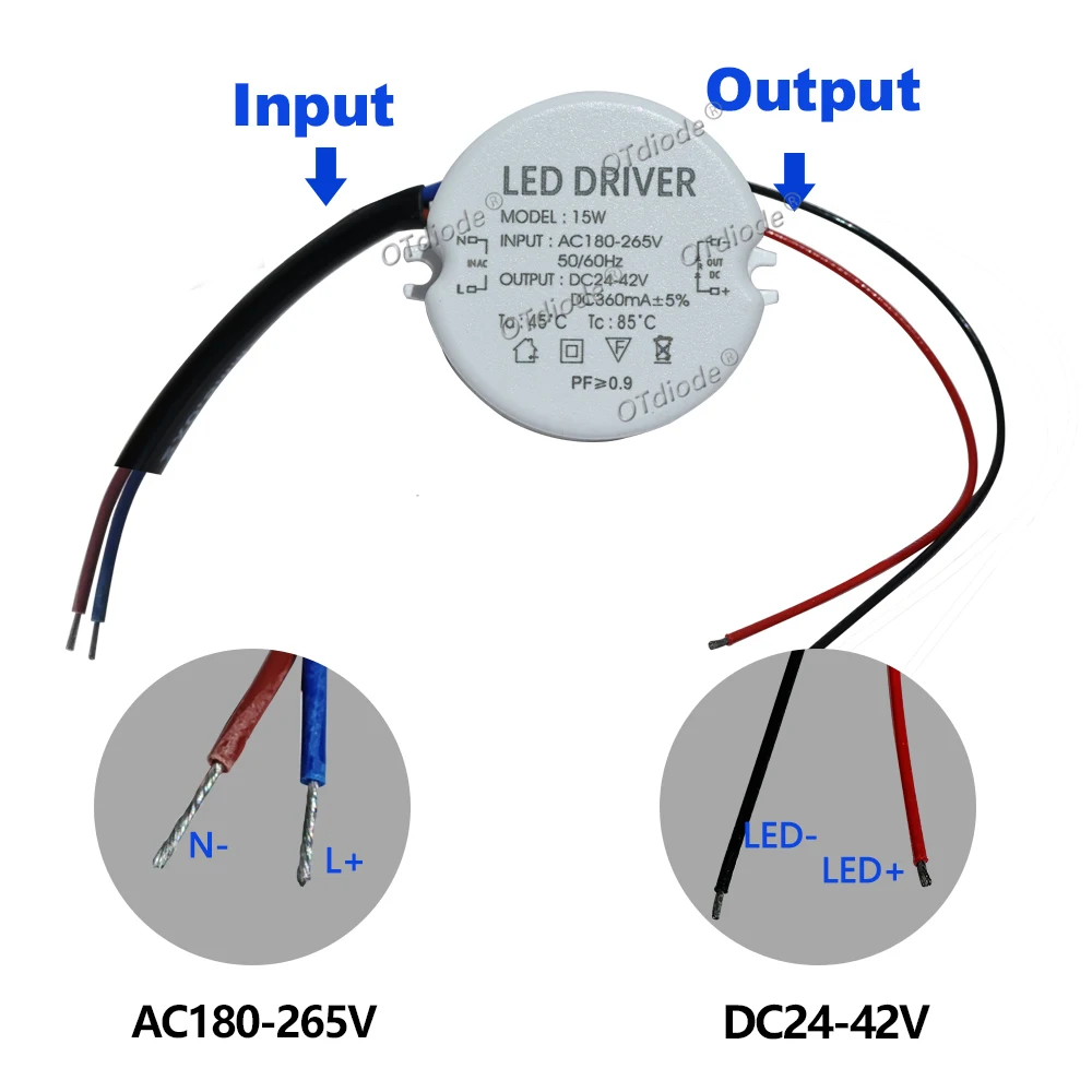 

Светодиодный круглый драйвер с высоким PF без мерцания 10 Вт 7W8W12W15W18W AC180-265V до DC24V 30 В 42 В 160 мА 260 мА 300 мА 450 мА Диаметр 40 мм Трансформатор