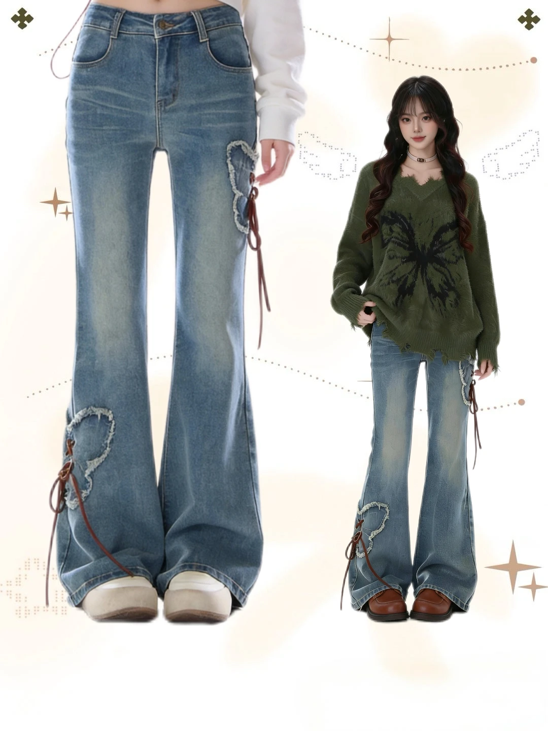 

High Waist Bell Bot Denim Jeans Women's Slim Fit Knot Belt Autumn Winter Sle Sexy Trendy Lady's Clothing