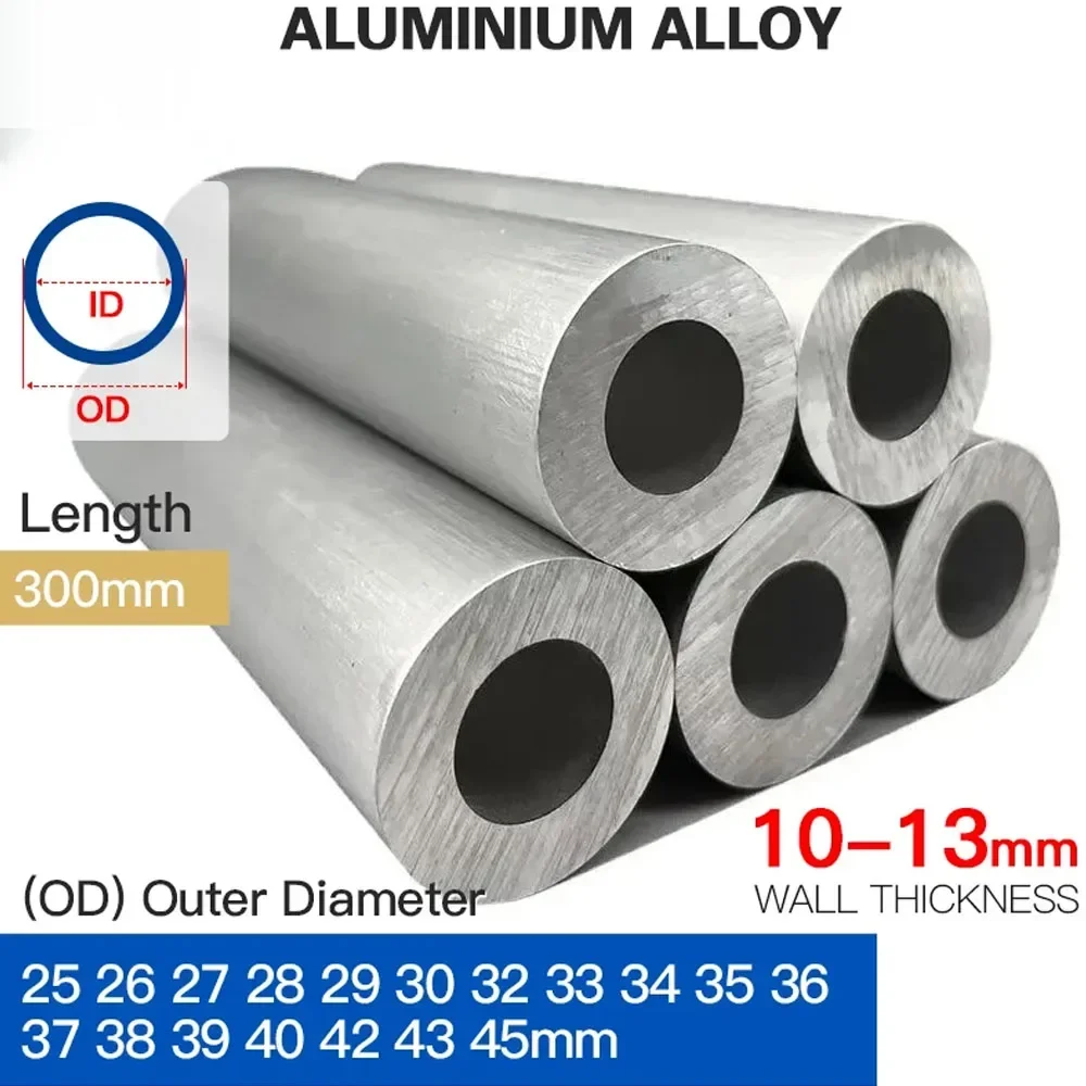 

2pcs aluminum pipe 10 -13mm thickness 25 - 45mm outer diameter 300mm long 6063 aluminum alloy pipe Thick walled Big