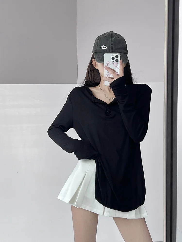 كسول الساخن فتاة طويلة Sve تي شيرت المرأة فضفاض الحماية من الشمس عادية Sle V-Ne لون نقي تخفيف Faion الصيف الأعلى #3