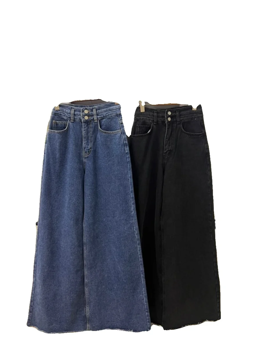 

High Waist Loose Fit Straight Leg Jeans Women's Vintage Waed Denim Pants Trendy Floor-Length Trousers with Slits
