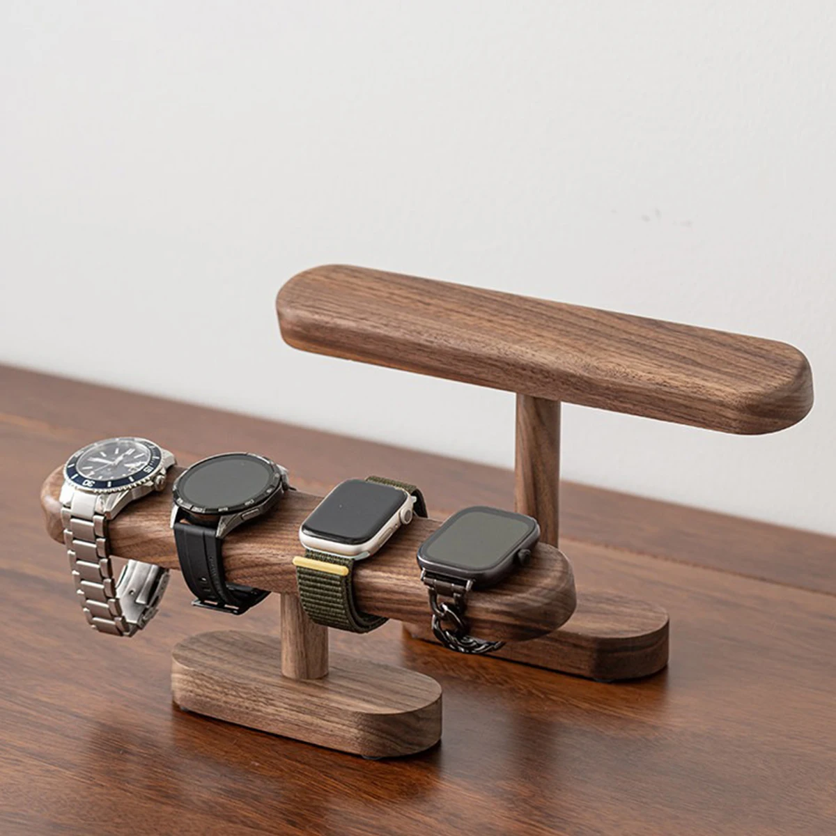 Natural Walnut Wood Watch Display Stand (2 Sizes) - Large Capacity Organizer for Multiple Watches & Smartwatches