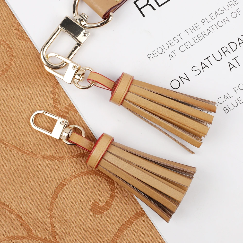 Handcrafted Vachetta Leather Tassel Bag Charm For Women Shoulder Bag Handbag Purse Key Ring Mini Tassel Bag Pendant Bag Ornament