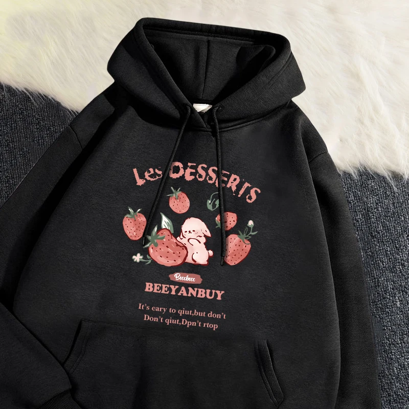 

Sweatshirt Women'S Hoodie Cute Fashion Strawberry and Rabbit Printed Pocket Soft Breathable Pullover Autumn Winter Hoody