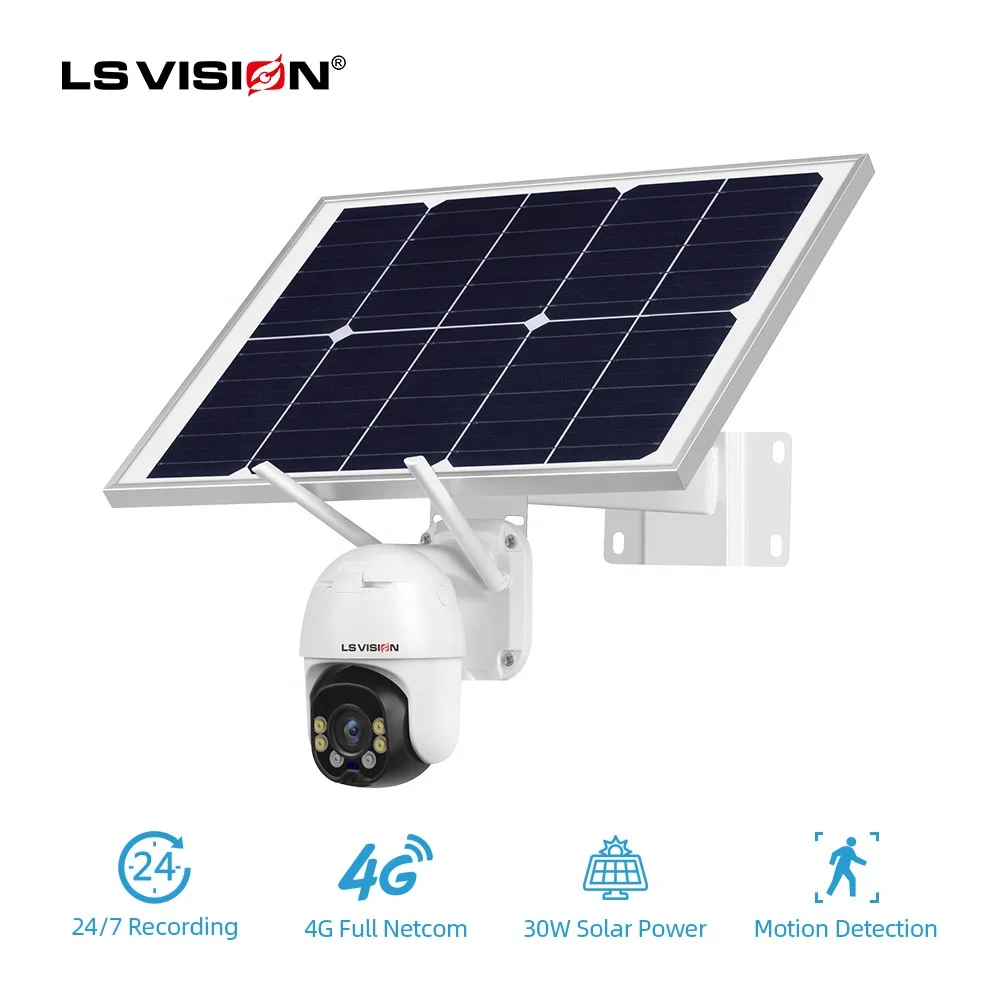 30W 4G Solar Powered Rotating IP CCTV Camera Two-Way Audio PTZ Microwave Motion Detection 24/7 Recording Auto Switch Low Power