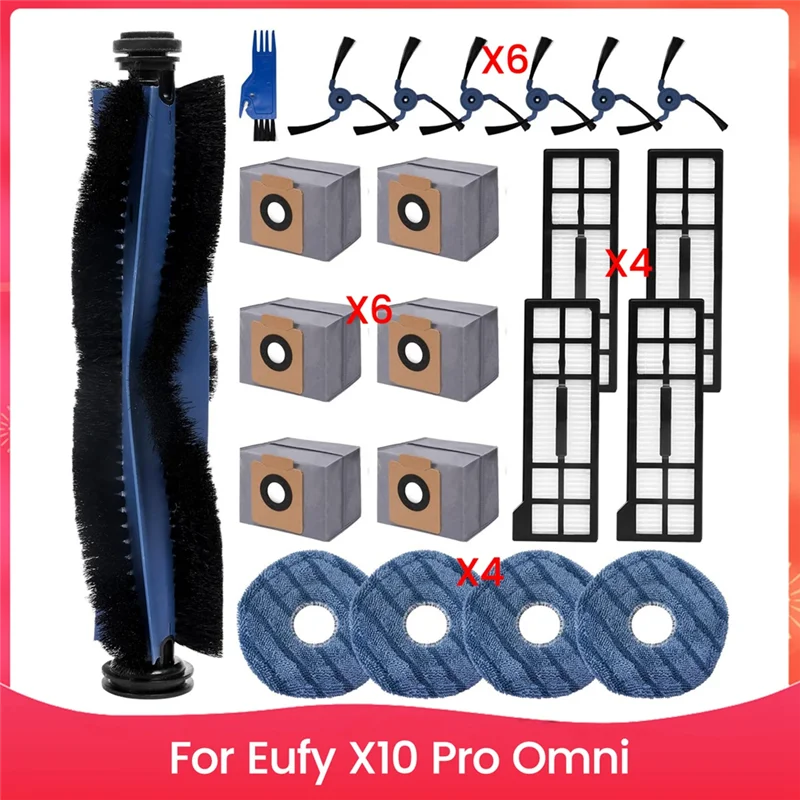 

ABZY-For Eufy X10 Pro Omni Parts Accessories Main Side Brush HEPA Filter Mop Cloth Dust Bags Replacement