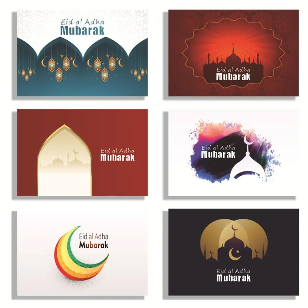 6pcs Eid Mubarak Invitation Cards with Envelope Ramadan Gift Decorations Greeting Card Islamic Muslim Eid Decor