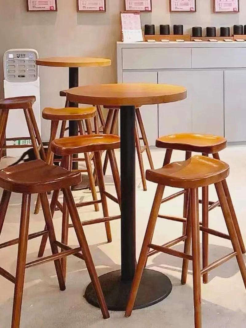 Nordic Solid Wood Bar Chair Modern Simple Stool Home Bar Stool Bar Chair Milk Tea Shop Front Desk Cafe Chair