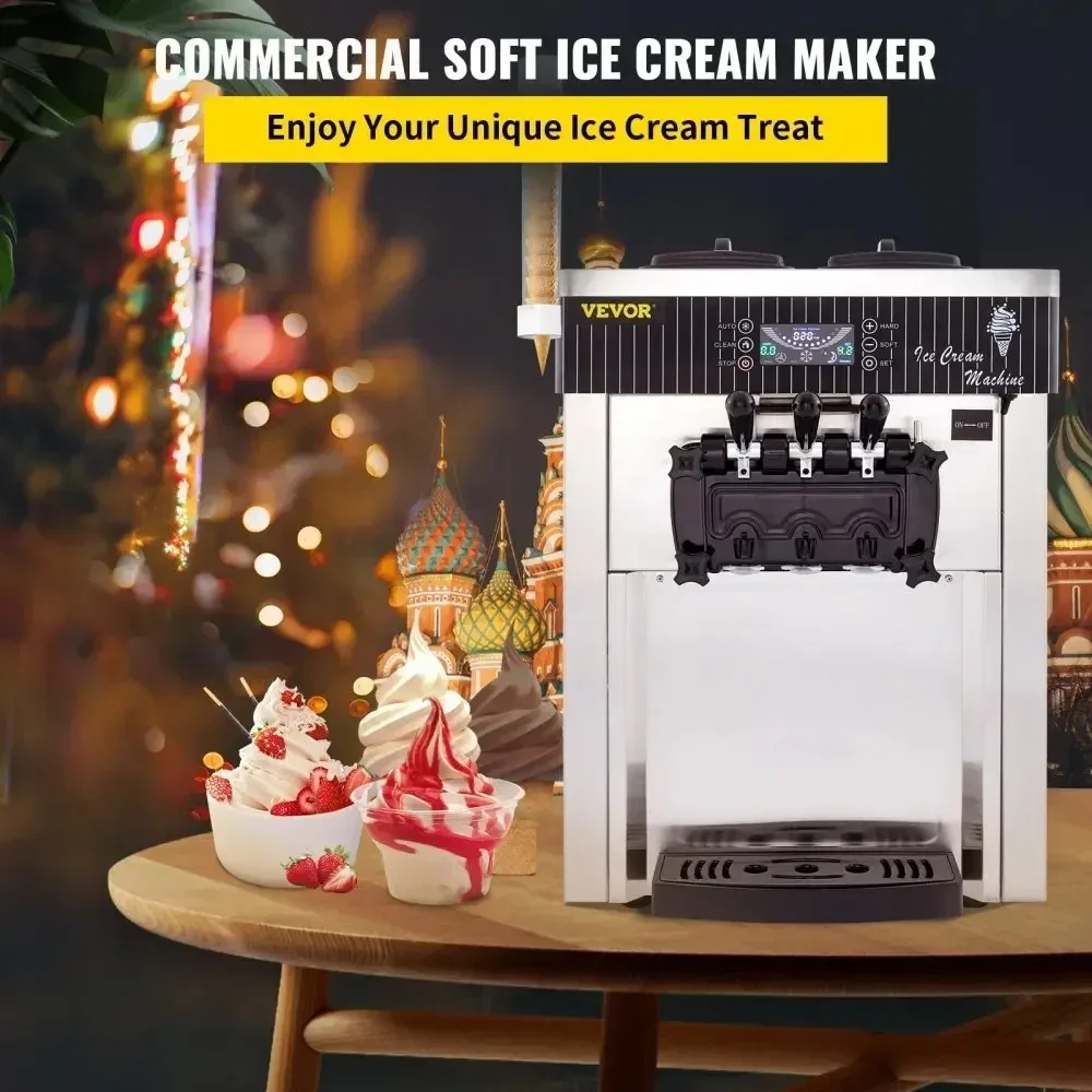

2200W 8218 Commercial Ice Cream Machine Table Three Flavors Desktop Soft Ice Cream Machine Table Auto Freezing Vending Equipment