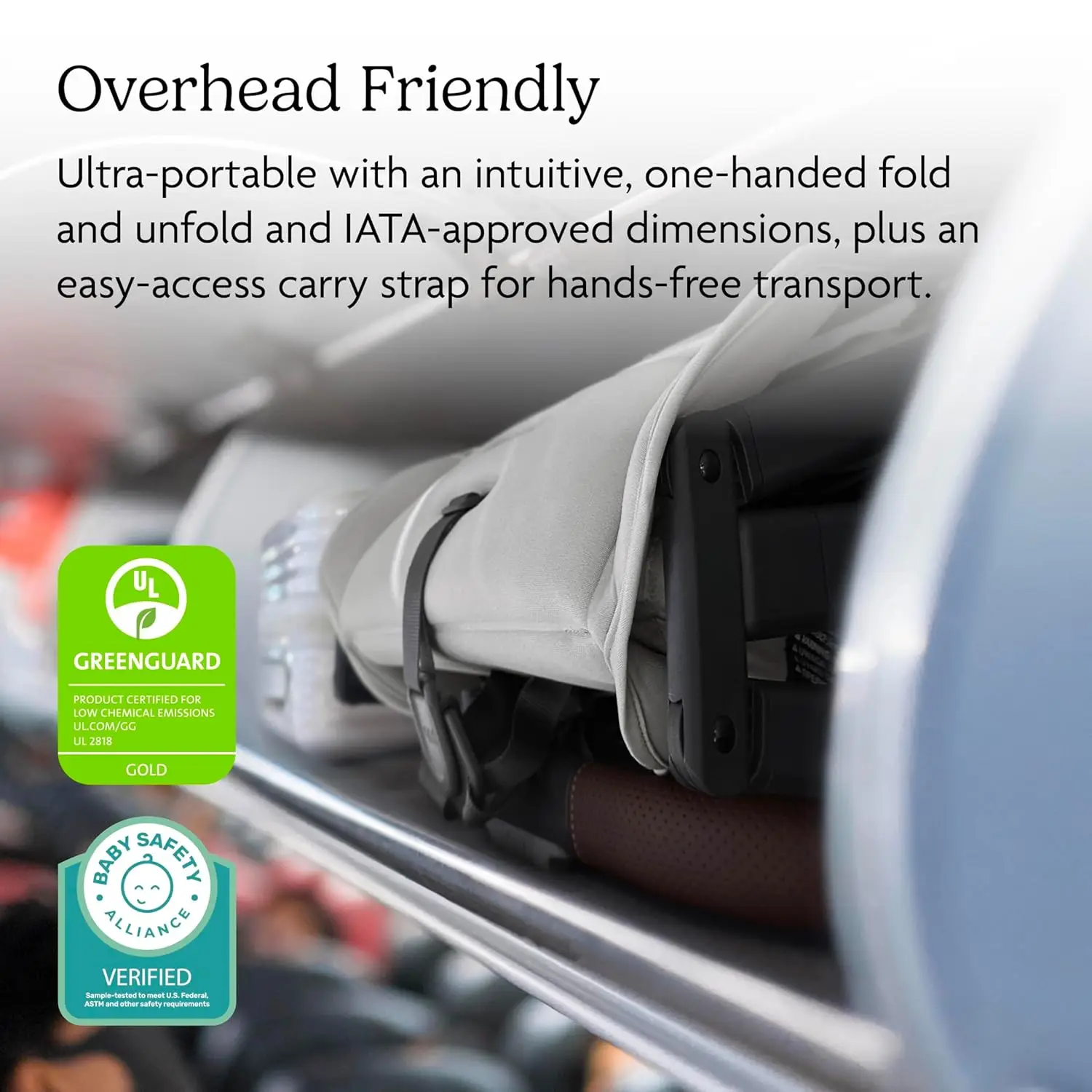 Lightweight Travel One-Hand Fold Compact Design from Birth Overhead Compatible Jake Charcoal Carbon Frame Black Leather