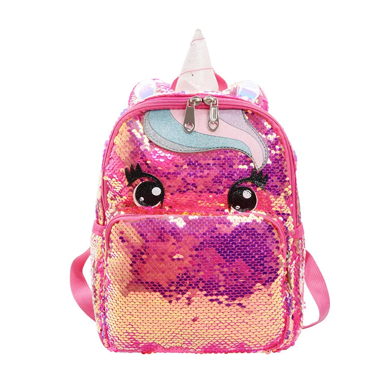 Lovely Cartoon Schoolbag For Kids Girls Fashion Unicorn Sequins Backpack Large Capacity Load-Reducing School Book Bag Children