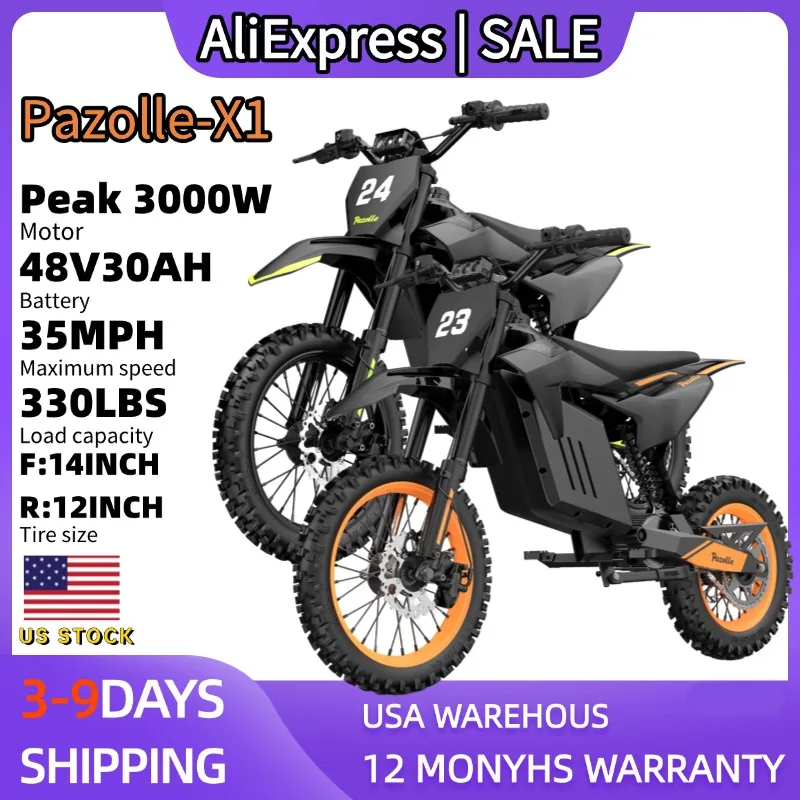 Pazolle elektrische motorfiets 3000W 48V30AH hydraulische remmen elektrische crossmotor voor volwassenen all-terrain banden e-bike 1 jaar garantie